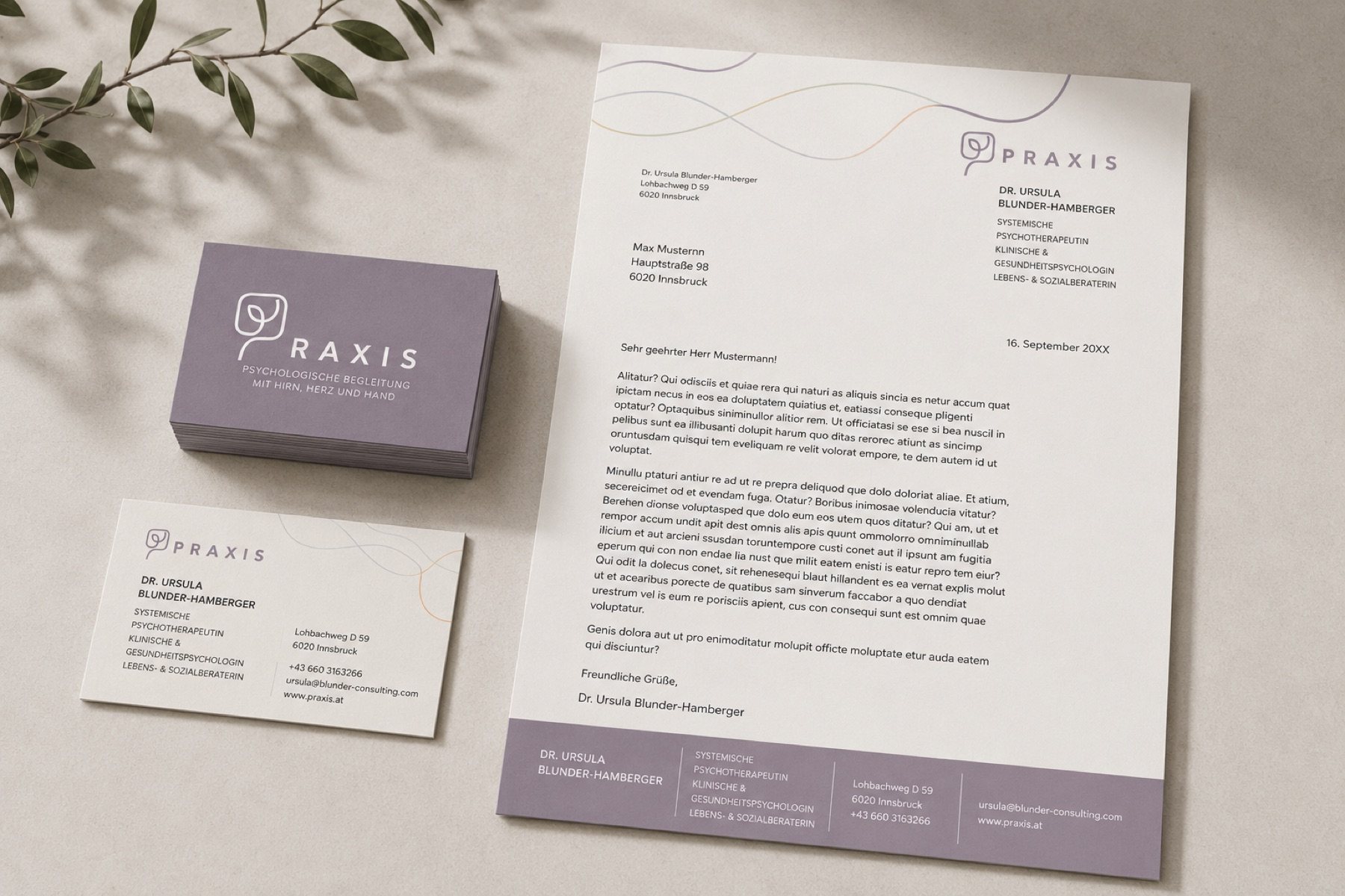 Praxis Visitenkarte und Briefpapier